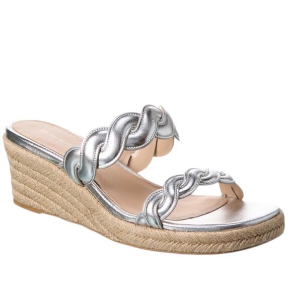 Stuart Weitzman Twisted Espadrille Slide Sandals In Platino - Picture 1 of 14